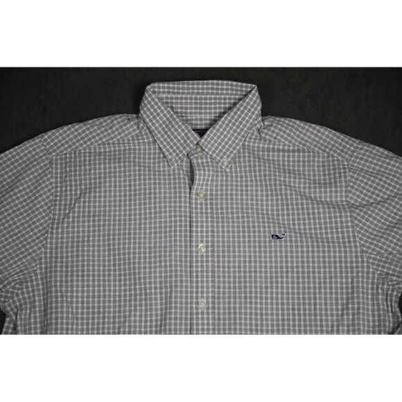 Vineyard Vines Button-Up Shirt Men L Gray/White Gingham Slim Fit Logo Embroidery - Picture 2 of 10
